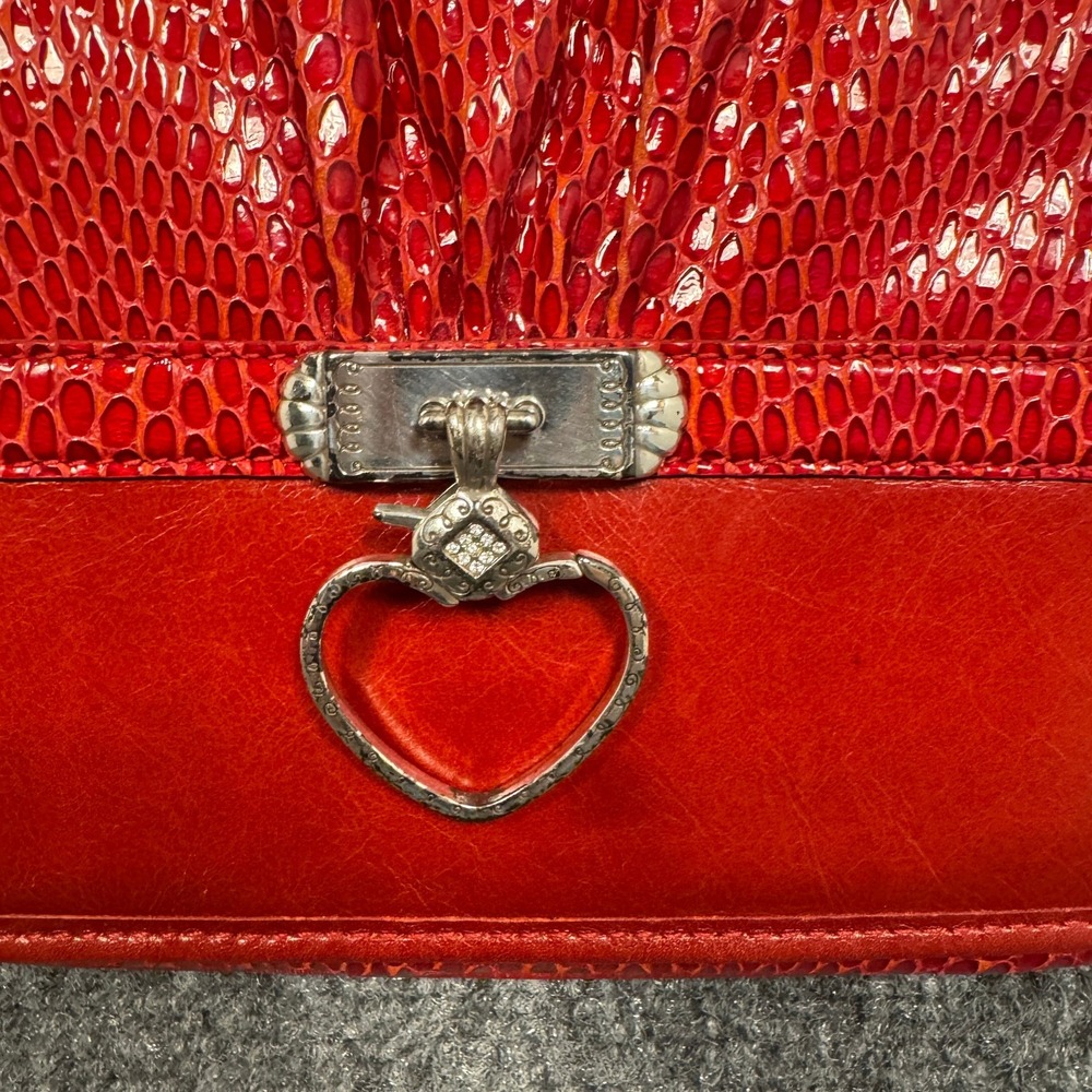 Vintage Brighton Red Snakeskin Embossed Leather Crossbody Flap Bag Silver Heart - Picture 3 of 16